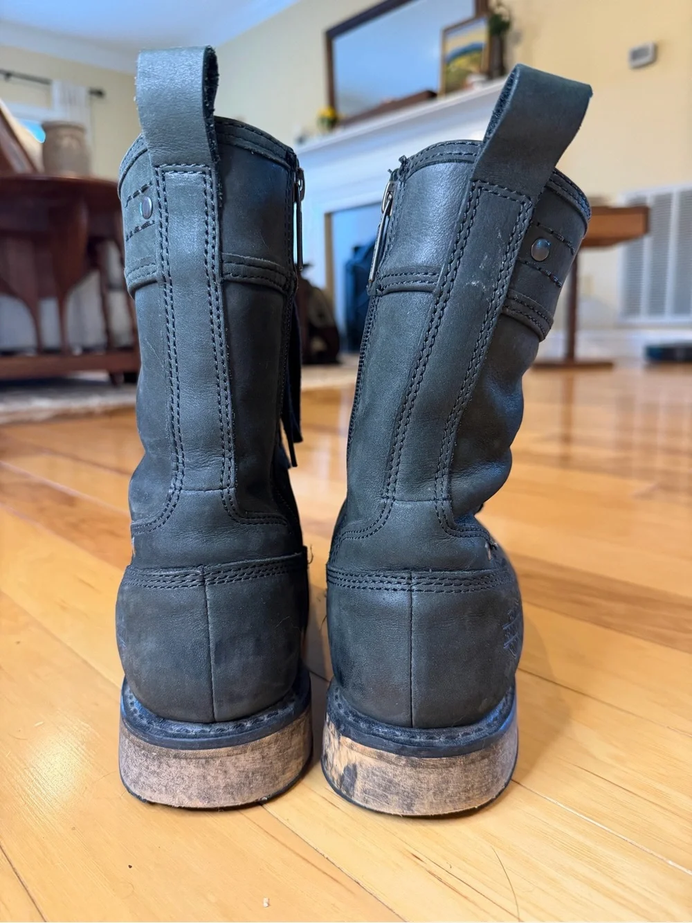 Harley Davidson Men’s Combat Boots Sz 10.5 Distressed Leather Lace Up Zip
